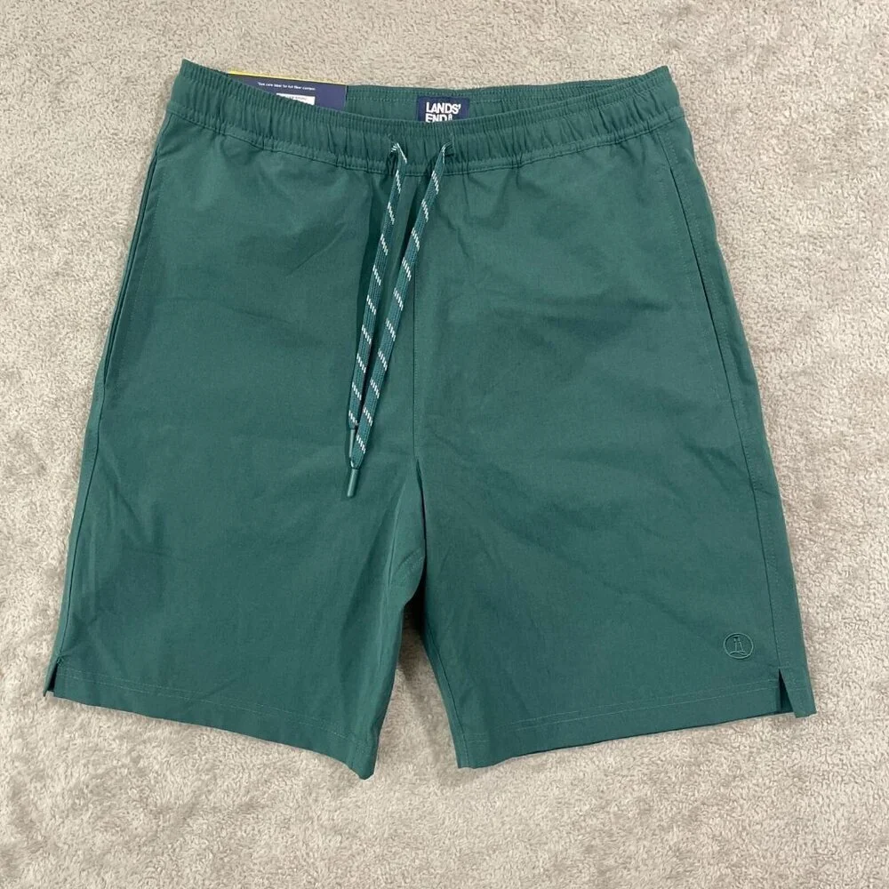 NEW Lands' End Mens S Green Swim Shorts With Adjustable Lined